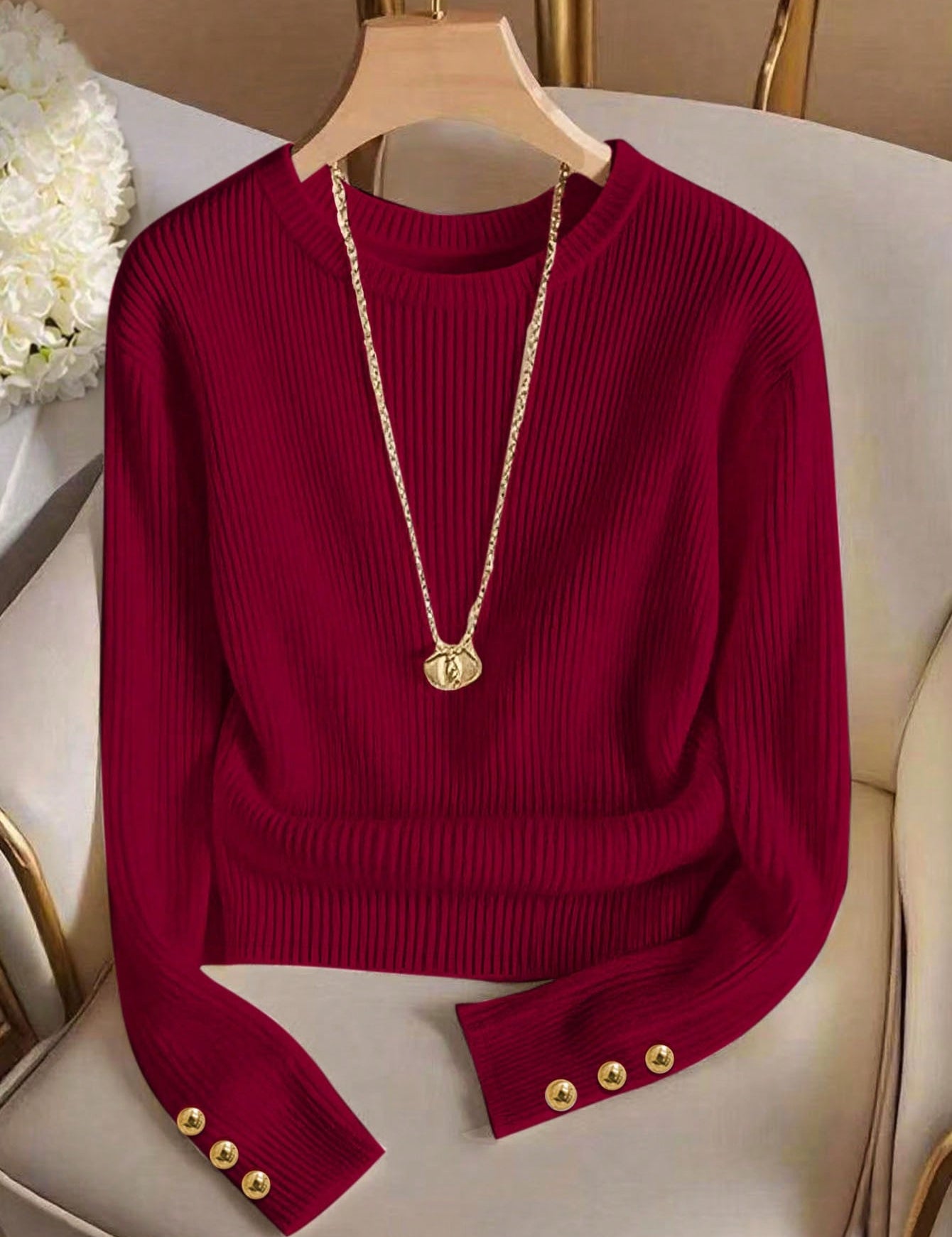 Juliette Rambeau | Ribbed Knit Long-Sleeve Sweater For Women