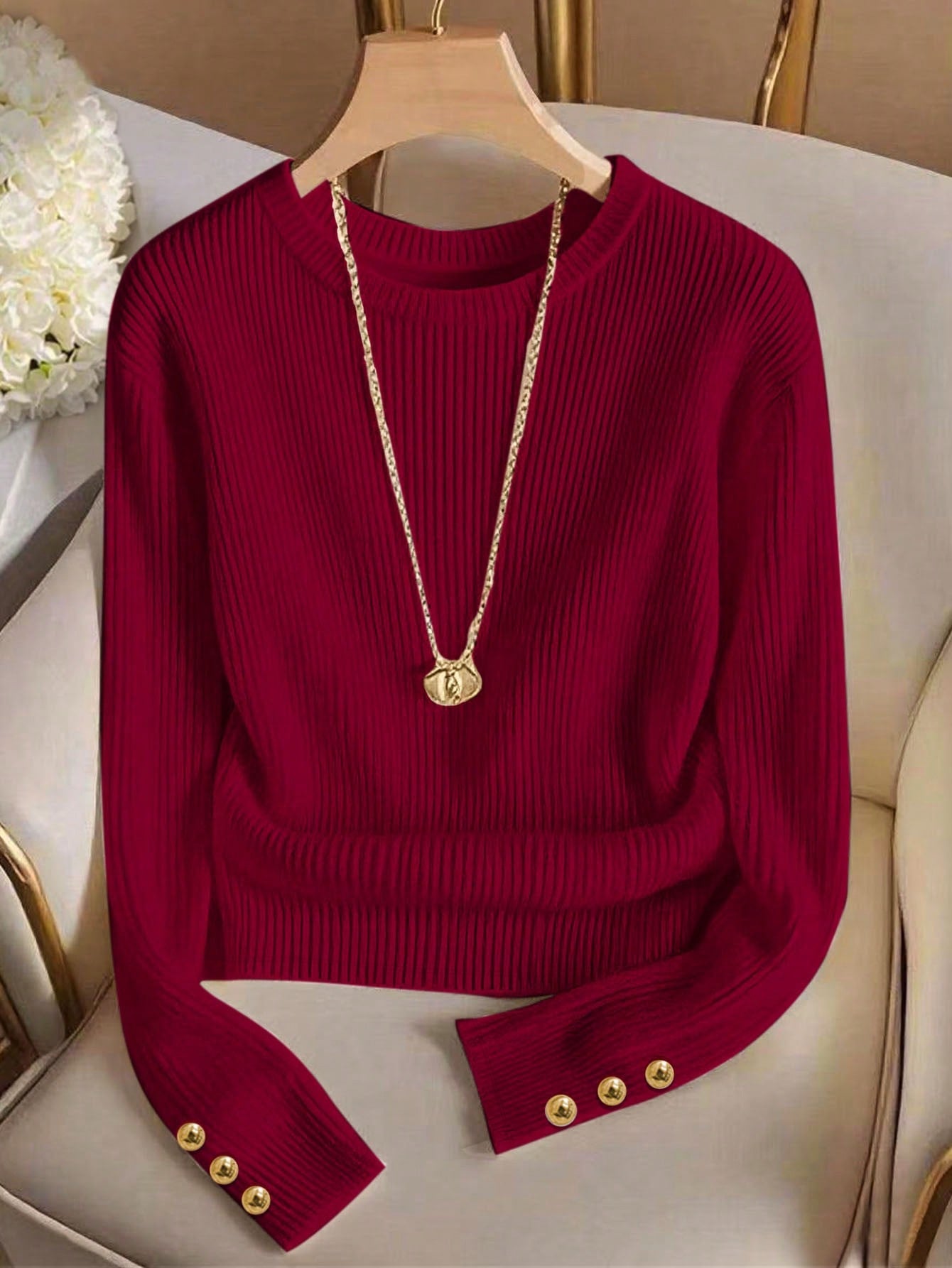 Juliette Rambeau | Ribbed Knit Long-Sleeve Sweater For Women