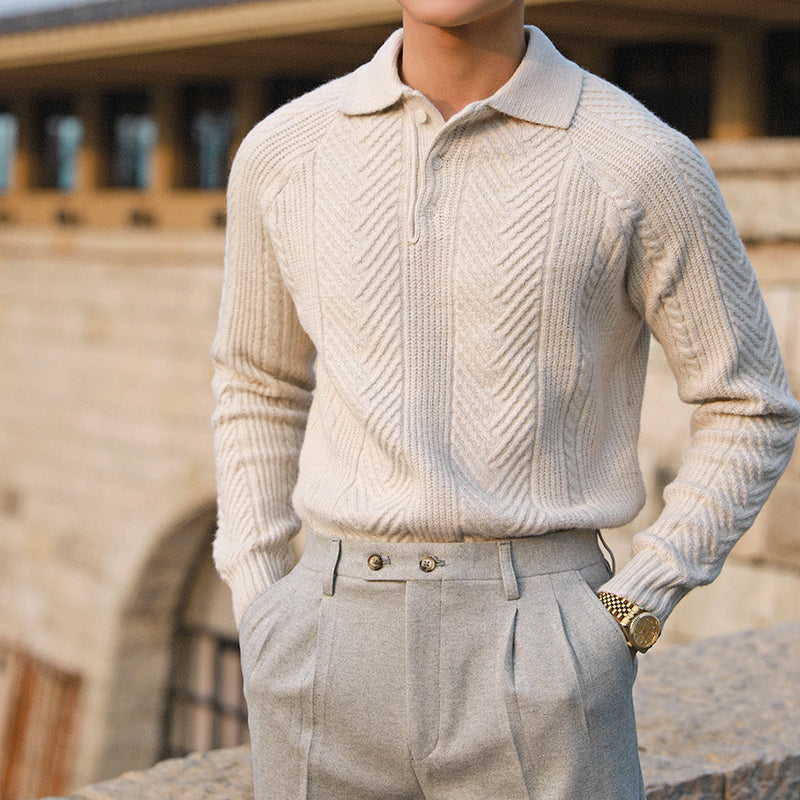 Mack Fairworth | Chevron Knit Polo Sweater For Men