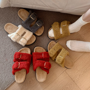 Wynn Goldcombe | Fuzzy Double Buckle Slide Slippers For Women
