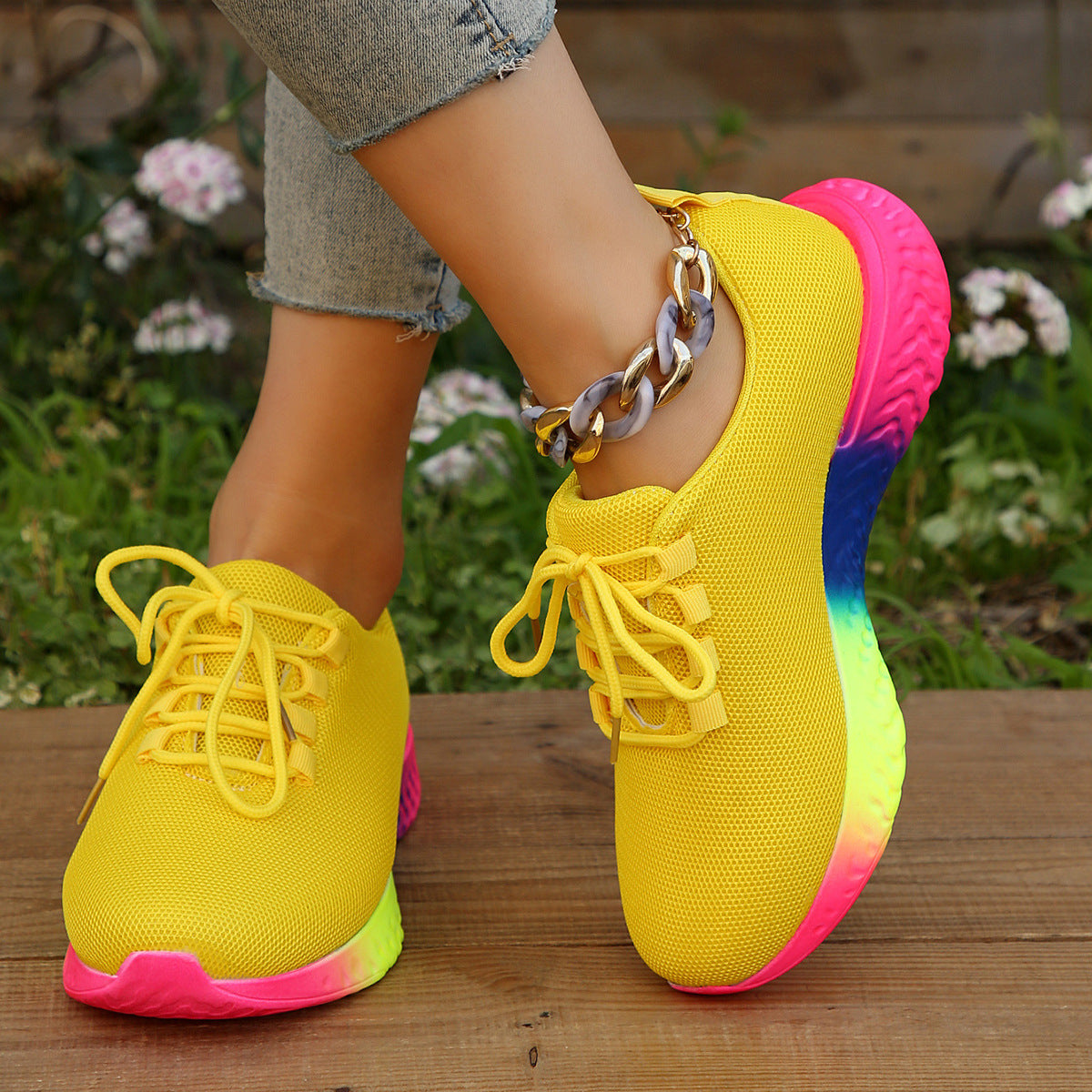 Lucia Ravenna | Rainbow Sole Mesh Sneakers For Women