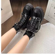 Trudy Aldmore | Black Chain Buckle Platform Boots For Women