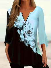 Charlotte Verlaine | Floral Print V-Neck Blouse For Women