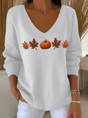 Renata Castellane | Halloween Pumpkin Embroidered V-Neck Sweater For Women