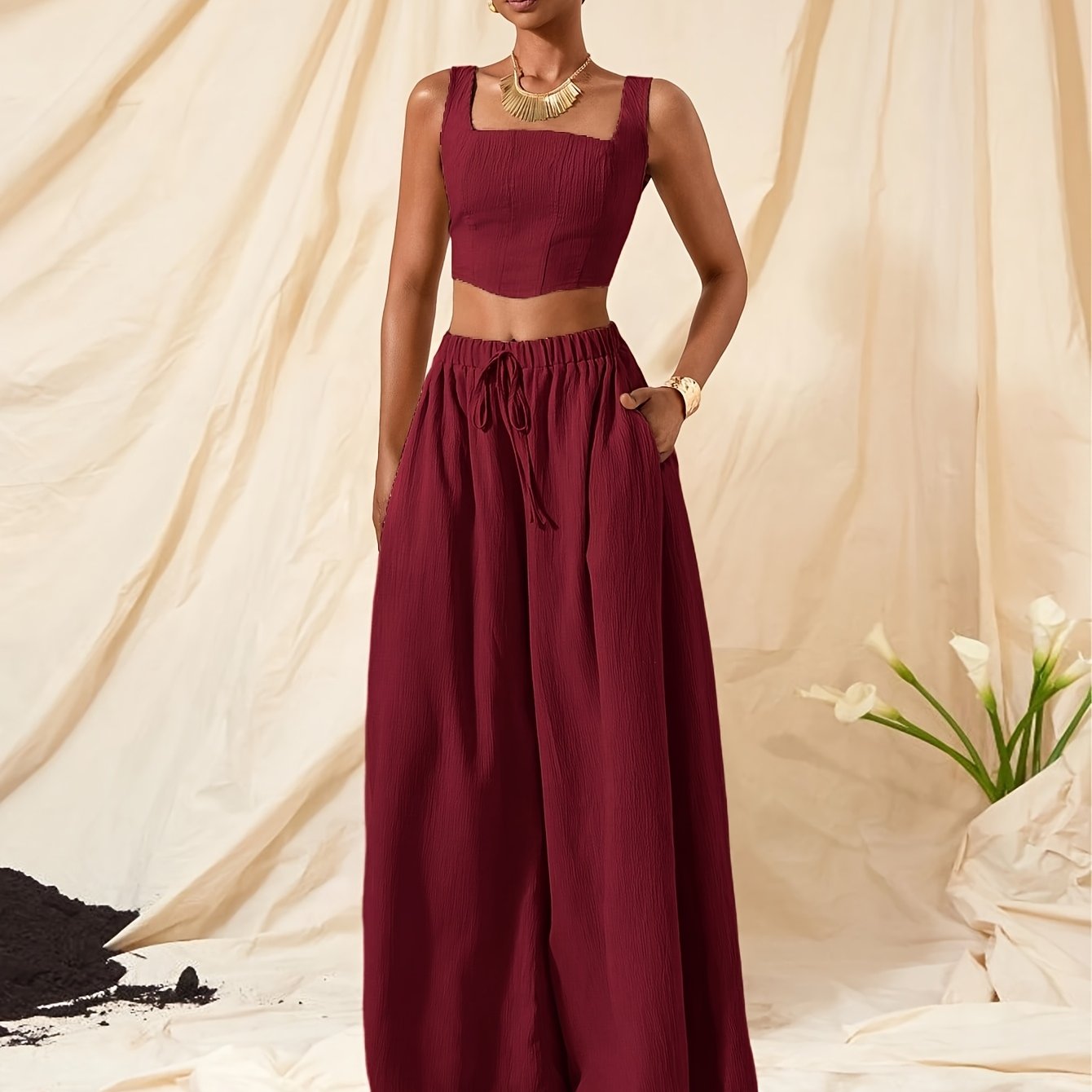 Solène Duchamp | Wide-Leg Two-Piece Set With Drawstring Waist For Women