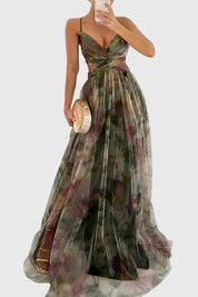 Elowen Faircourt | Floral Print Maxi Dress with Crisscross Straps