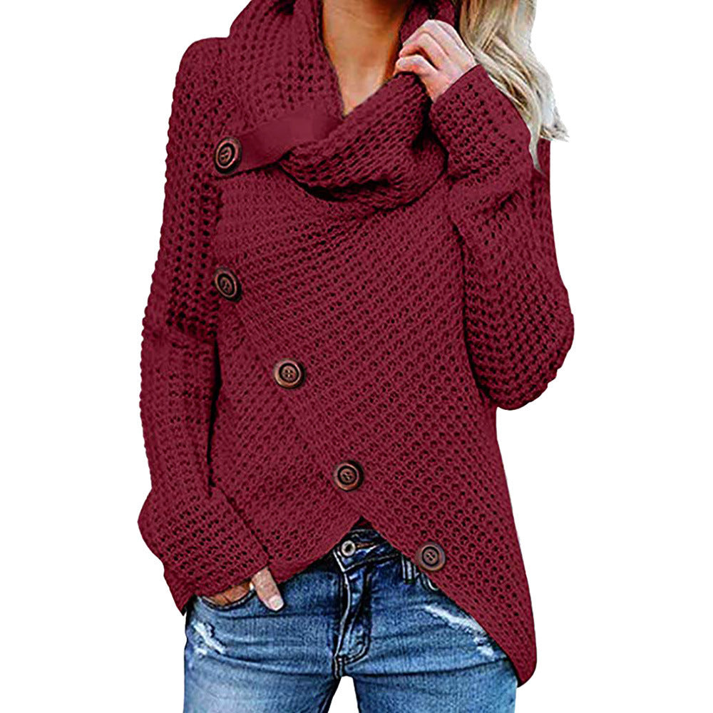 Solene Bardot | Cowl Neck Waffle Knit Sweater For Women
