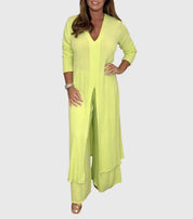 Aurienne Blackvale | Sage Green Long Blouse & Wide-Leg Pants Set