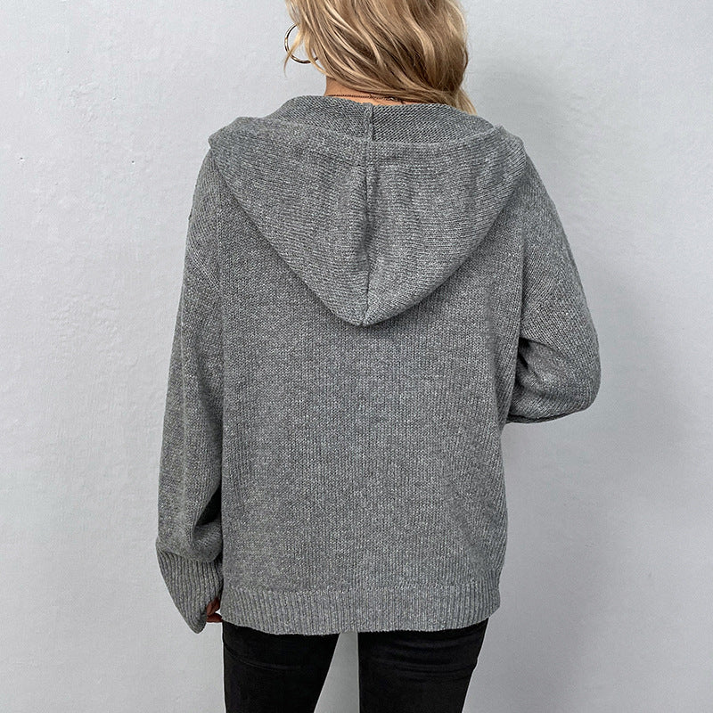 Serena Vitale | Hooded Button-Front Knit Cardigan For Women