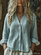 Liliane Castagne | V-Neck Linen Blouse For Women