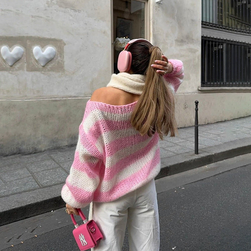 Noelle Winthorpe | Striped Loose Knit Pullover Sweater For Women