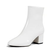 Celine Ardoin | White Patent Mid-Calf Boots For Women