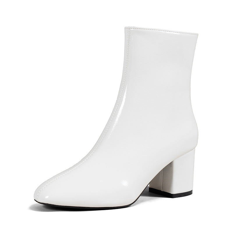 Celine Ardoin | White Patent Mid-Calf Boots For Women