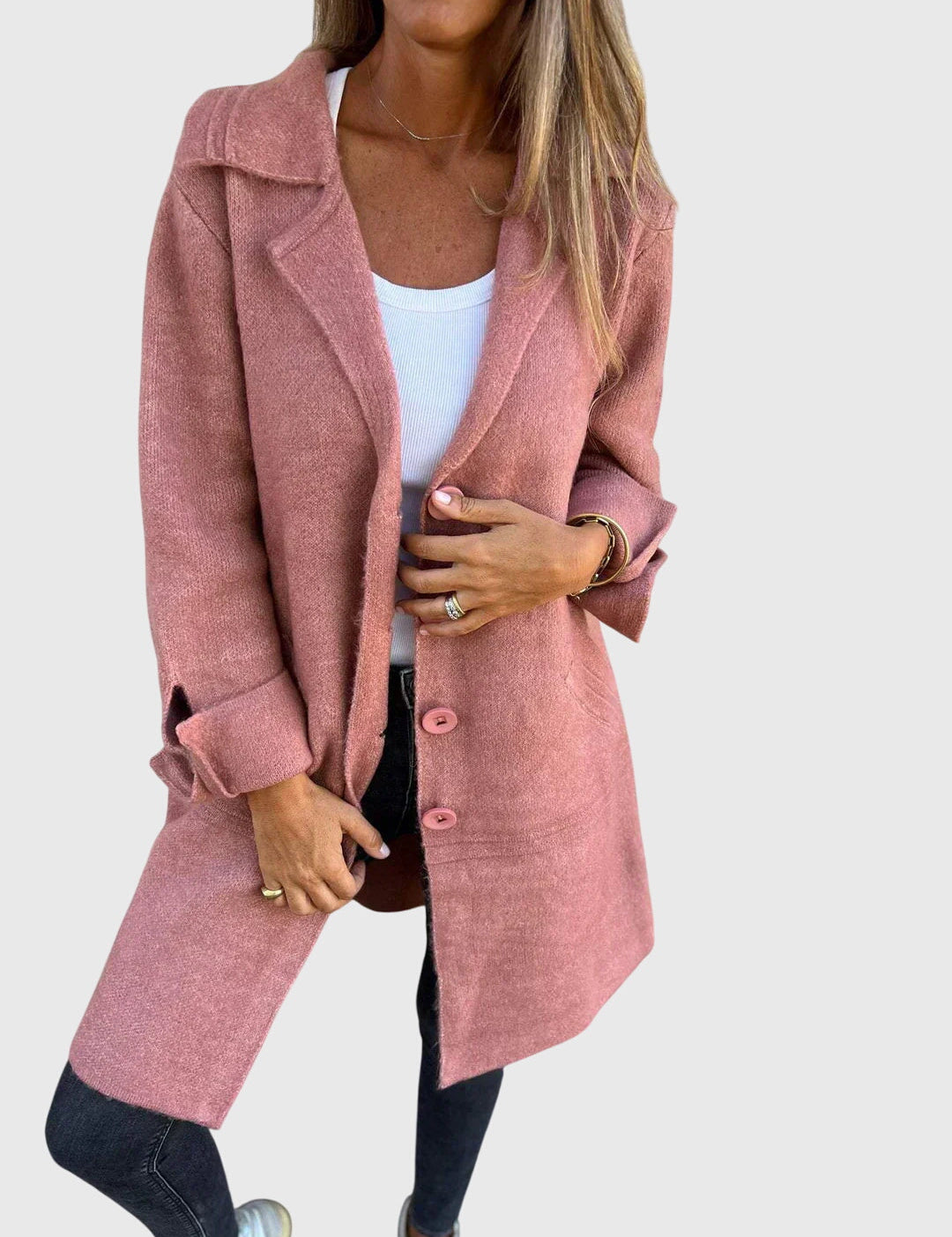 Sophia Harrington | Pink Button-Front Blazer Coat