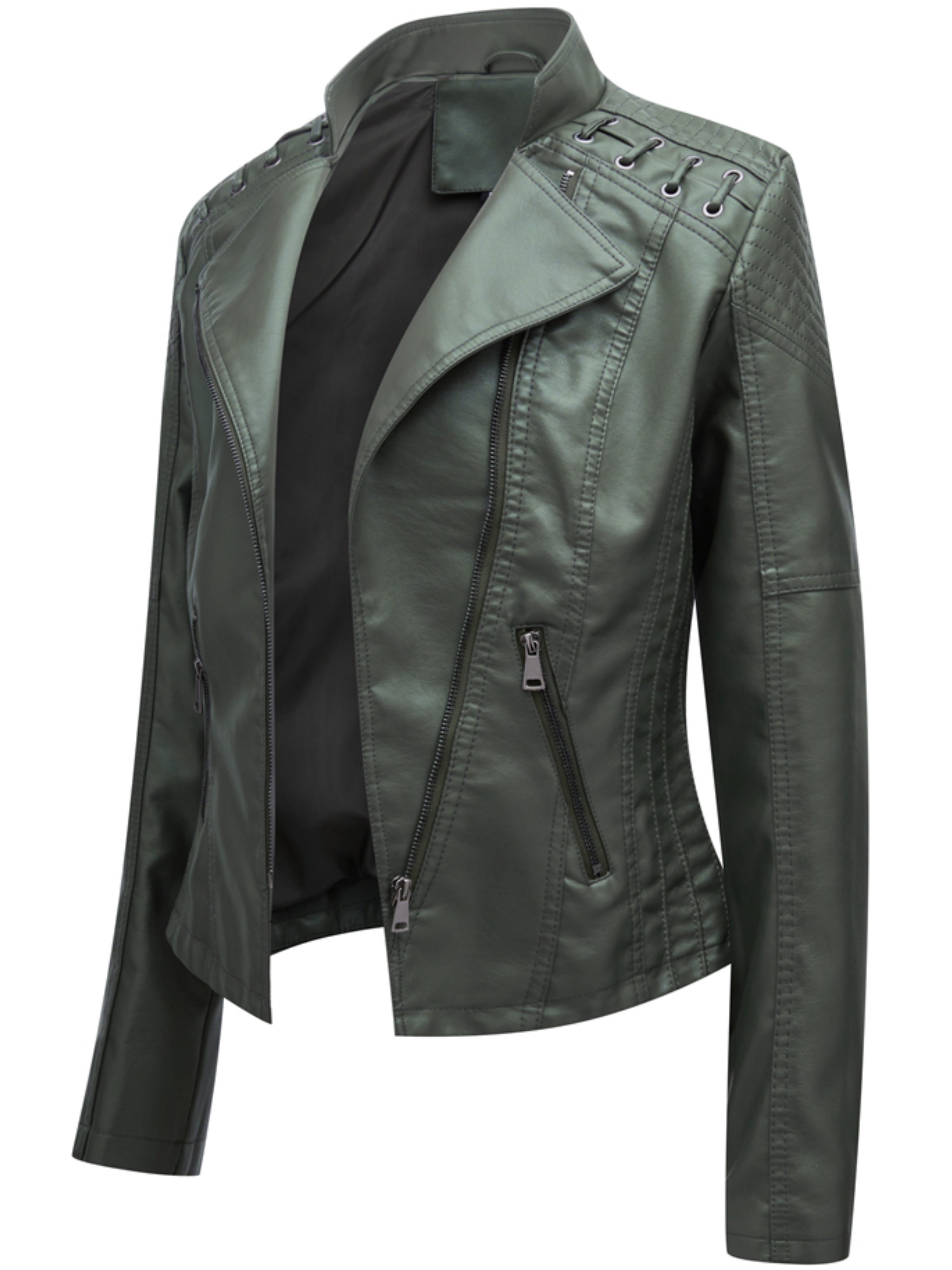Nadia Cresson | Sleek Olive Leather Jacket For Women