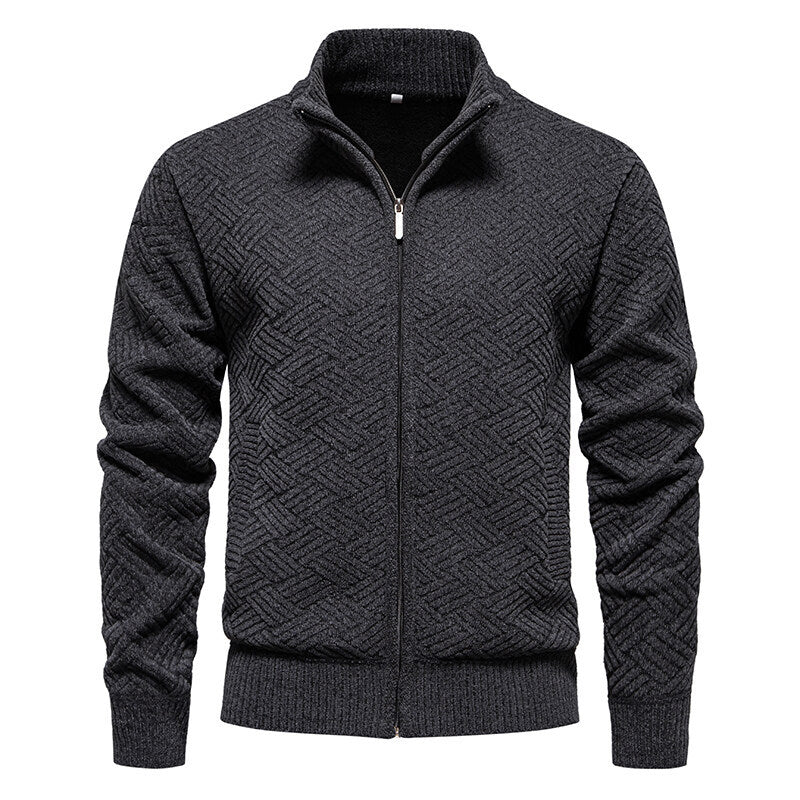Troy Normore | Diamond-Knit Stand-Collar Zip Cardigan For Men