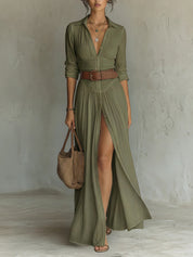 Elaine Trentwood | Button-Down V-Neck Maxi Dress For Women