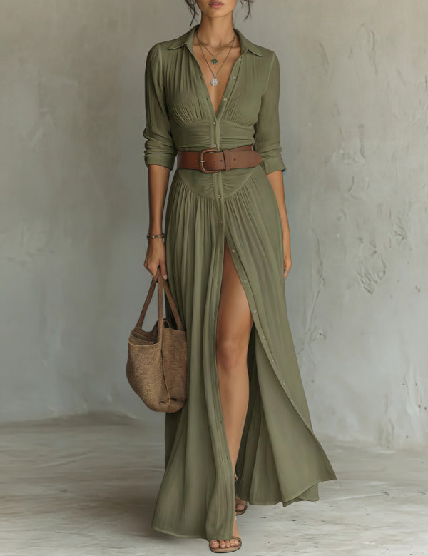 Elaine Trentwood | Button-Down V-Neck Maxi Dress For Women