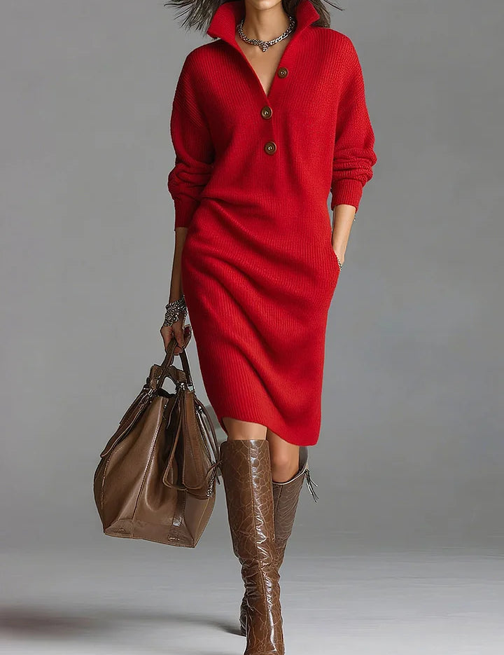 Fleurette Castillon | Yellow Knit Midi Sweater Dress