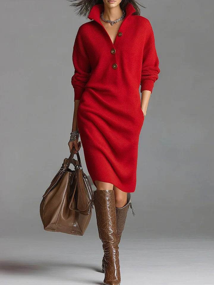 Fleurette Castillon | Yellow Knit Midi Sweater Dress