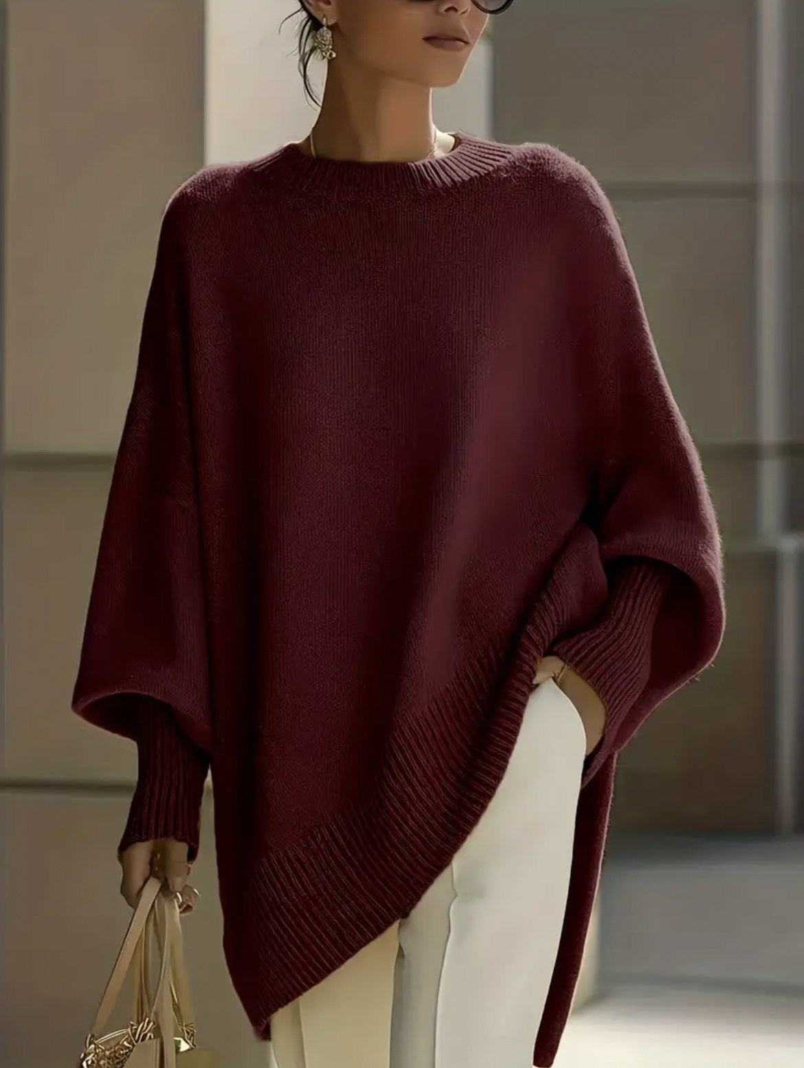 Margot Sinclair | Oversized Batwing Knit Pullover Sweater For Women