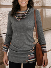 Giselle Montfort | Cowl-Neck Patterned Button Top For Women
