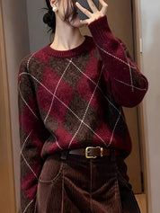 Cassidy Fairdale | Diamond Argyle Round Neck Sweater For Women