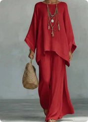 Serena Vauclaire | Linen-Look Batwing 2-Piece Wide-Leg Set For Women