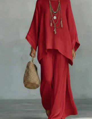 Serena Vauclaire | Linen-Look Batwing 2-Piece Wide-Leg Set For Women