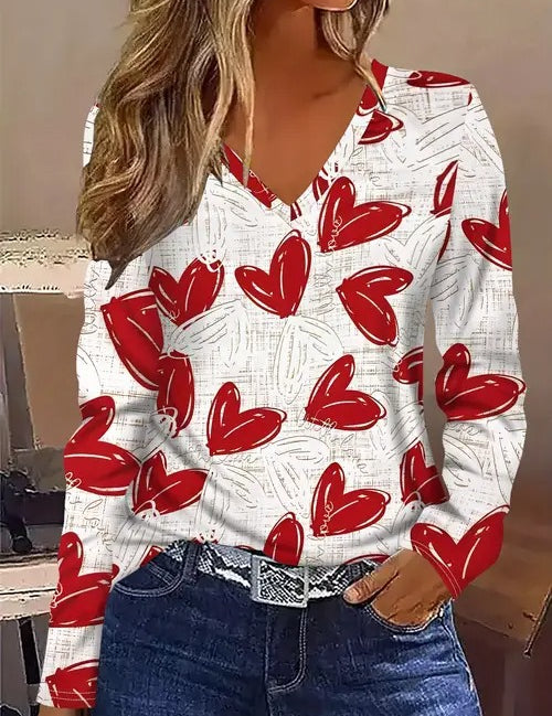 Celinda Waverly | Autumn Maple Leaf Print Long-Sleeve Top For Women