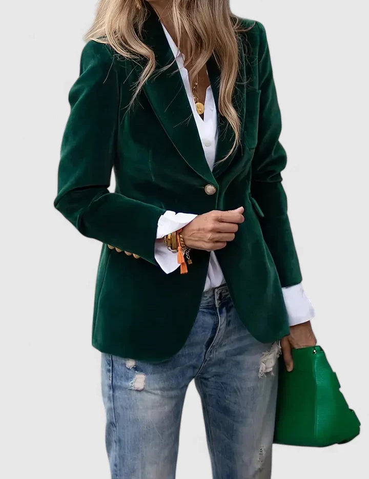 Genevieve Ashford | Navy Velvet Single-Button Blazer