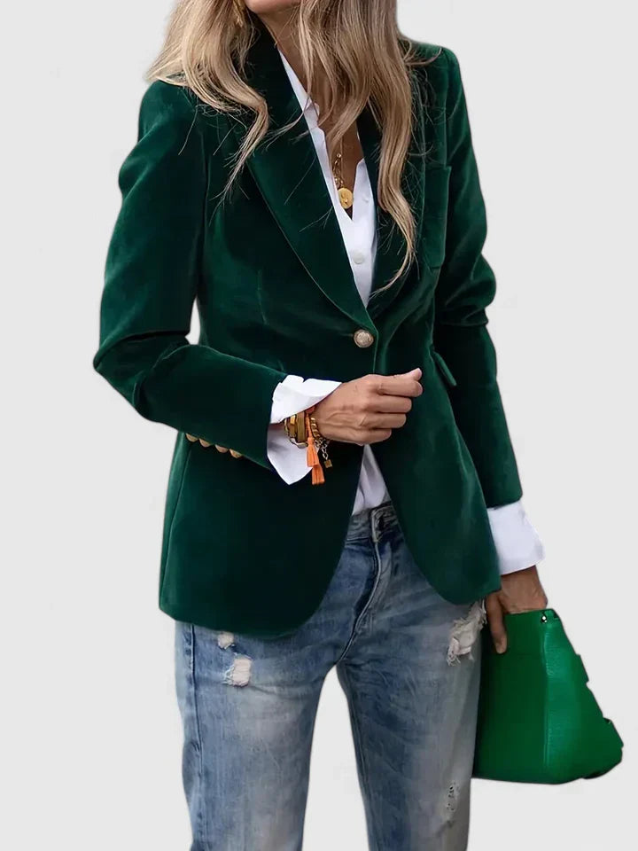 Genevieve Ashford | Navy Velvet Single-Button Blazer