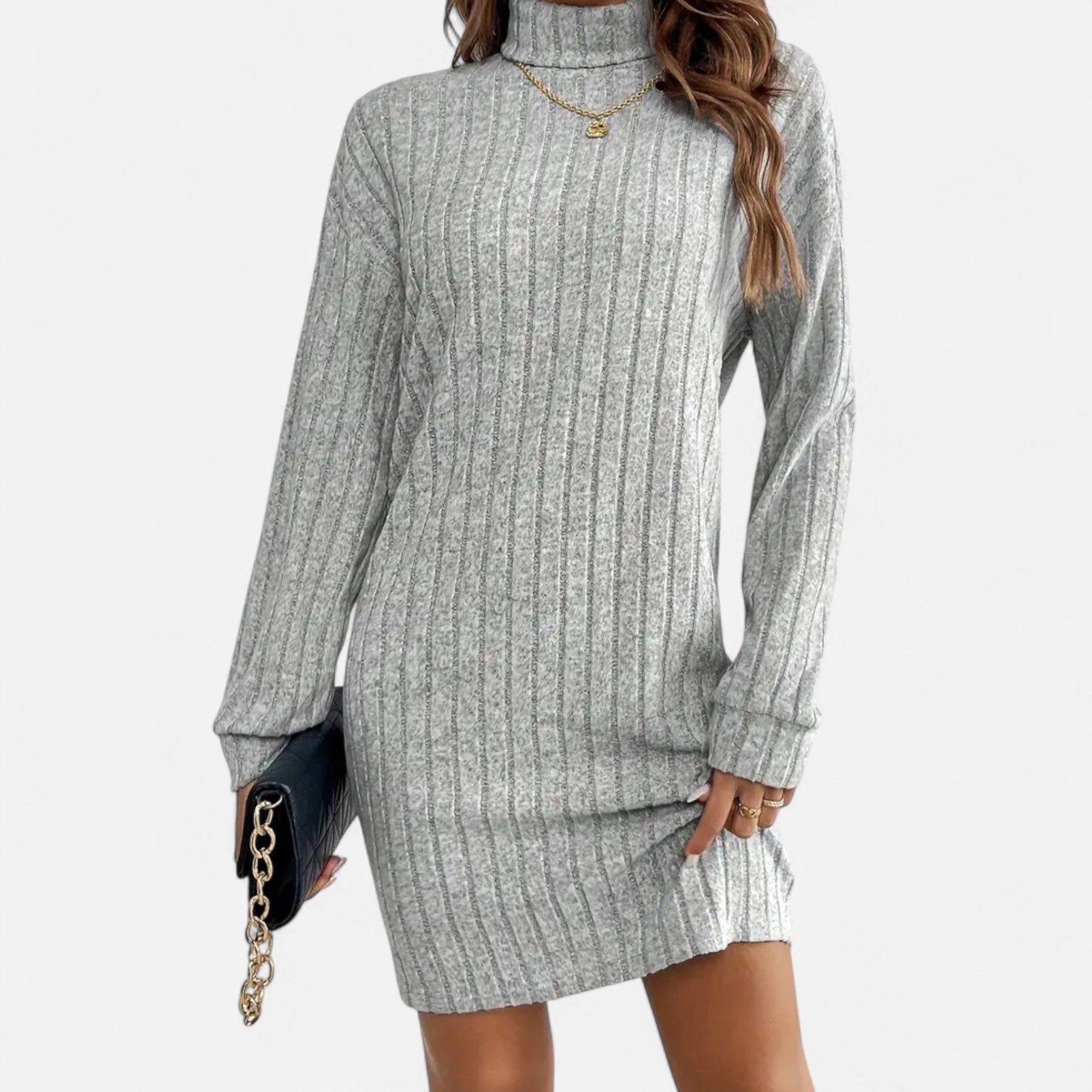 Vivienne Rousseau | Ribbed Knit Turtleneck Mini Dress For Women