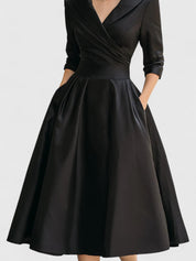 Nicolette Valmonde | Black A-Line Midi Dress with 3/4 Sleeves