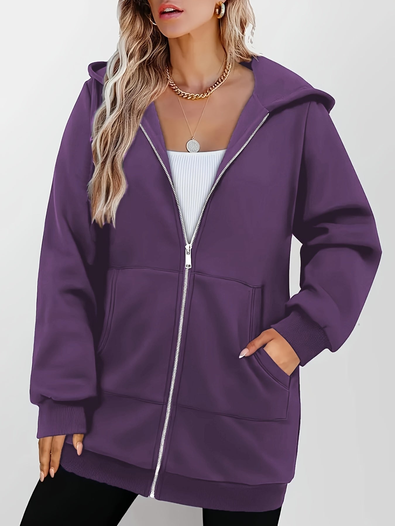 Renata Souvestre | Longline Zip Hoodie With Pockets For Women