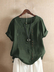 Lucette Vanbrough | Casual Loose-Fit Cotton Short Sleeve Blouse For Women