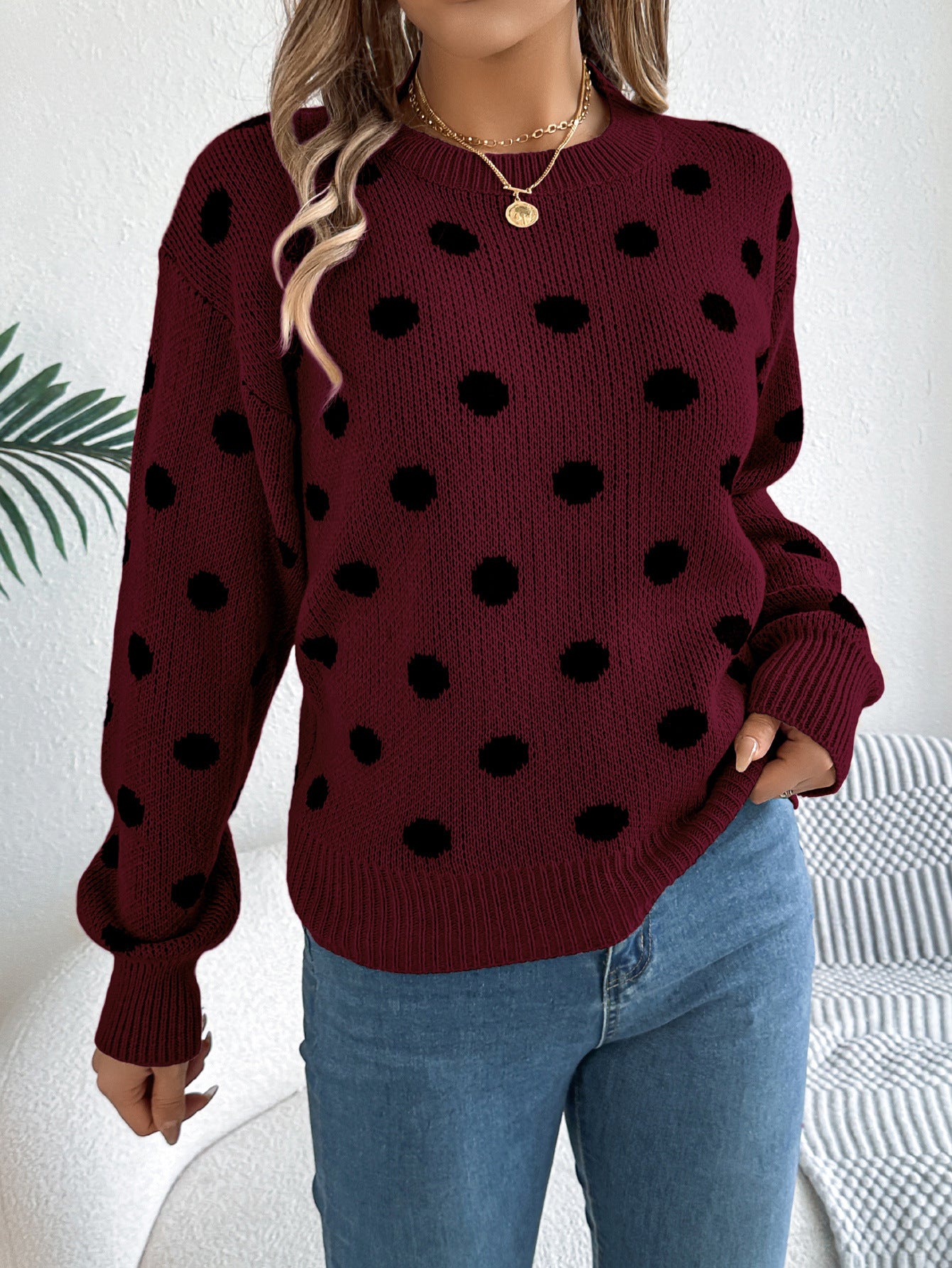 Emmanuelle Rocher | Polka Dot Contrast Knit Sweater For Women