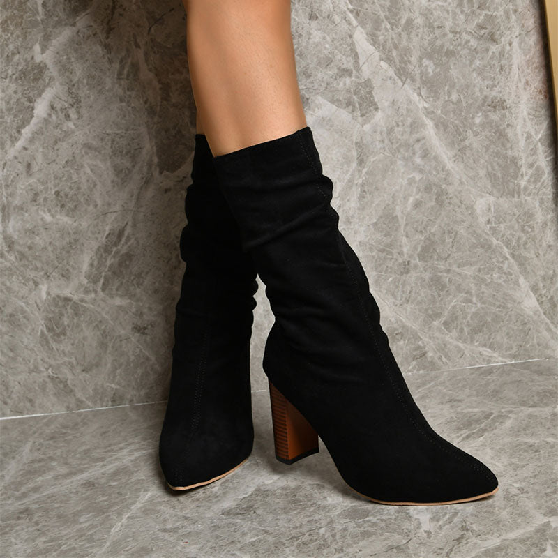 Elodie Marchetti | Suede Mid-Calf Block Heel Boots For Women