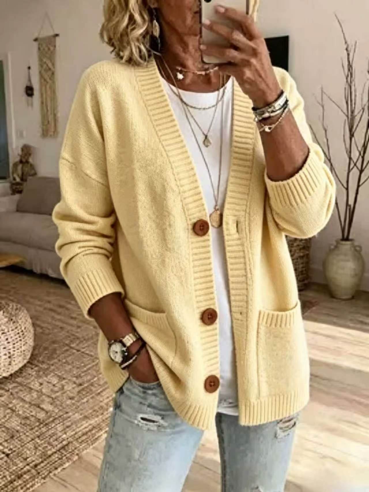 Aurora Pendleton | Oversized V-Neck Button Knit Cardigan For Women