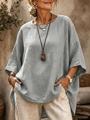 Cecile Fontainebleau | Relaxed Linen-Blend Crew Neck Top For Women