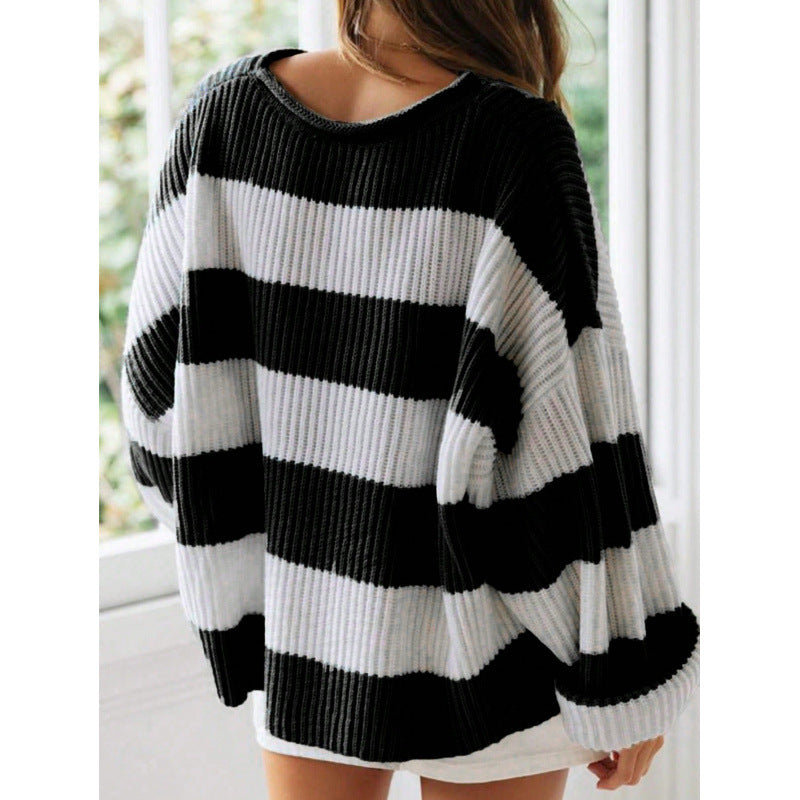 Lucienne Bardot | Striped Oversized Knit Sweater For Women