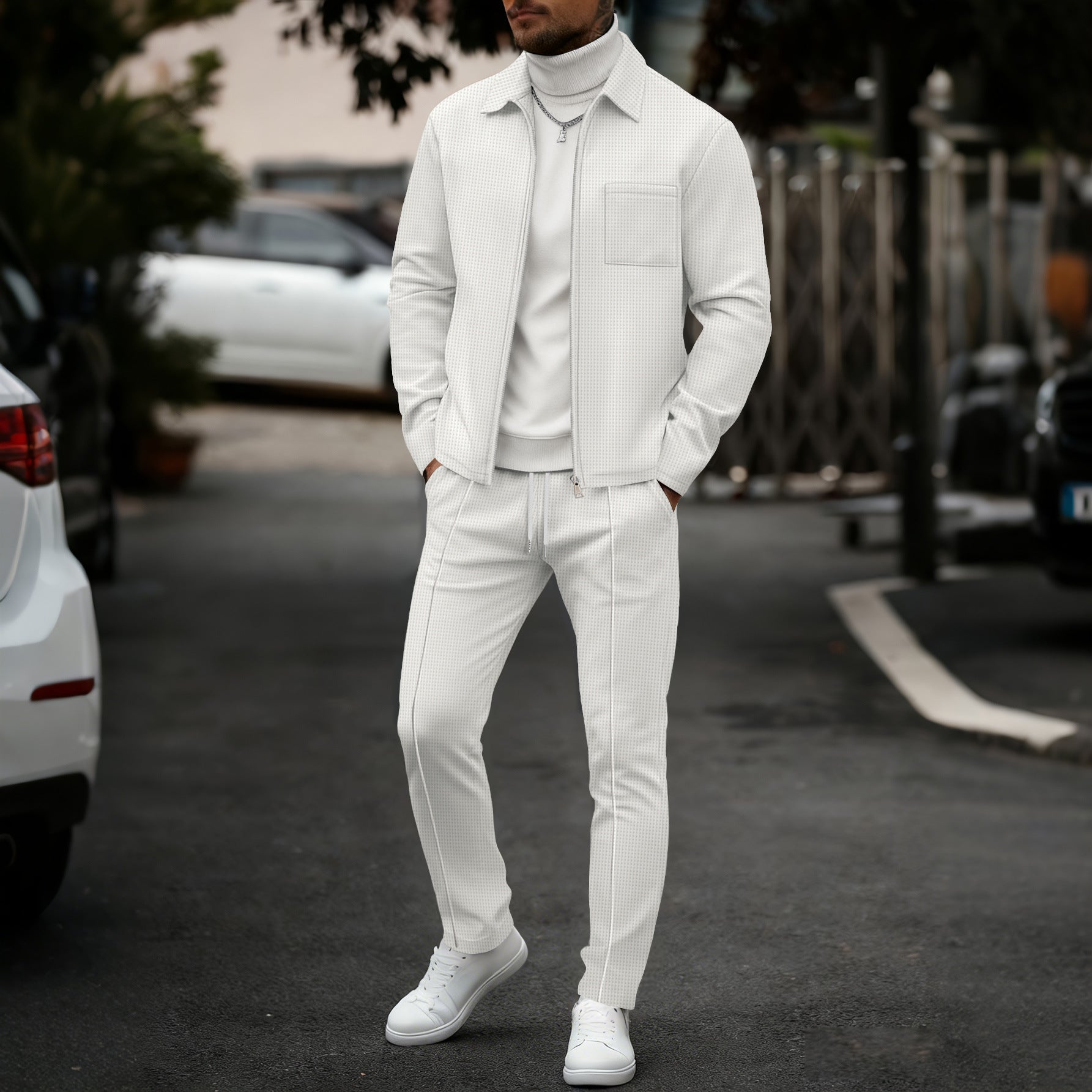 Rhett Graystone | Light Gray Shirt Jacket & Pants Set For Men