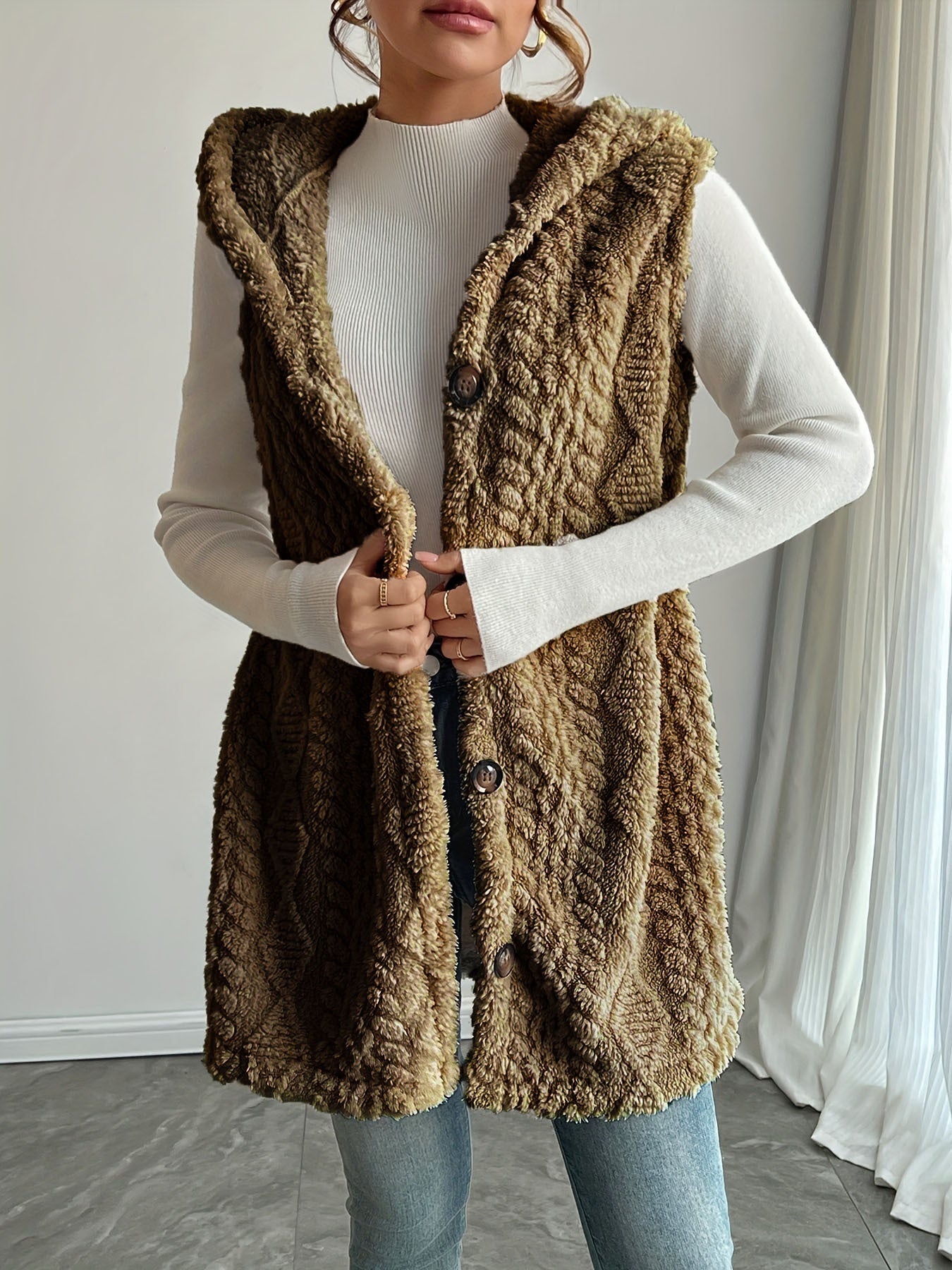 Genevieve Sorel | Hooded Sleeveless Longline Cardigan Vest For Women