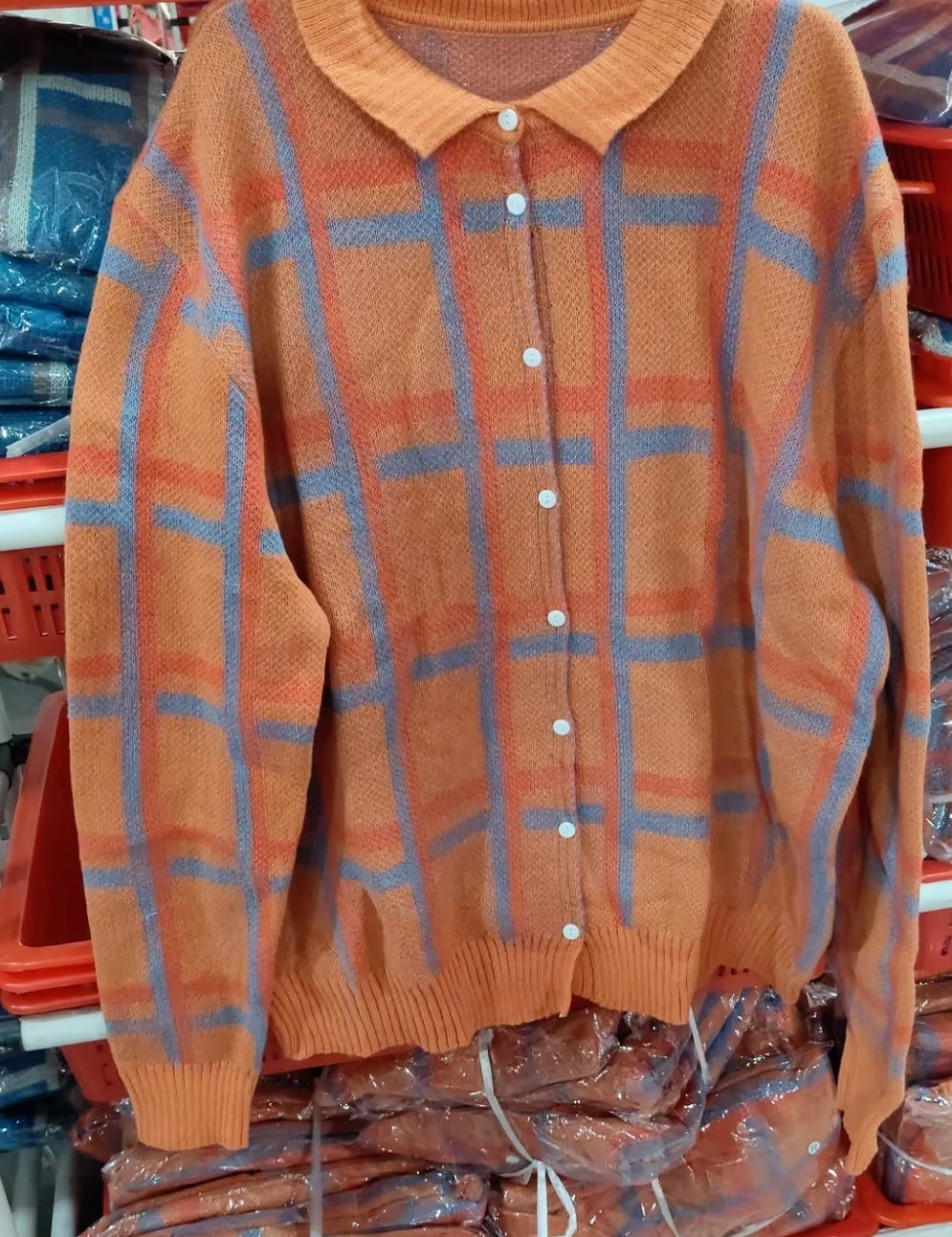 Helena Stirling | Plaid Knit Button-Up Sweater For Women