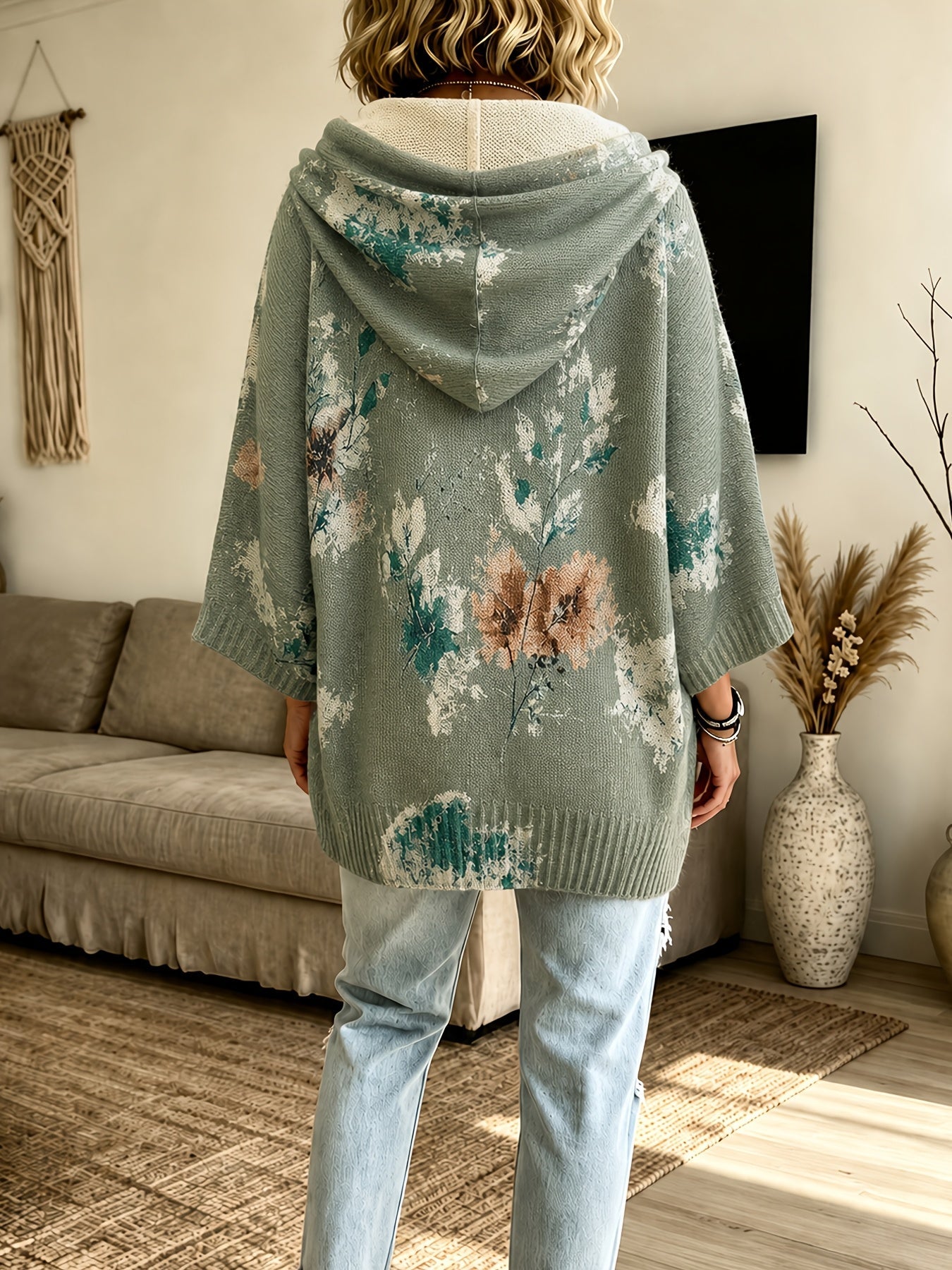 Isadora Beaulieu | Floral Hooded Cape Sweater For Women
