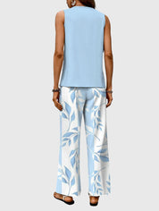 Portia Delacombe | Blue Leaf Print Sleeveless Two-Piece Set