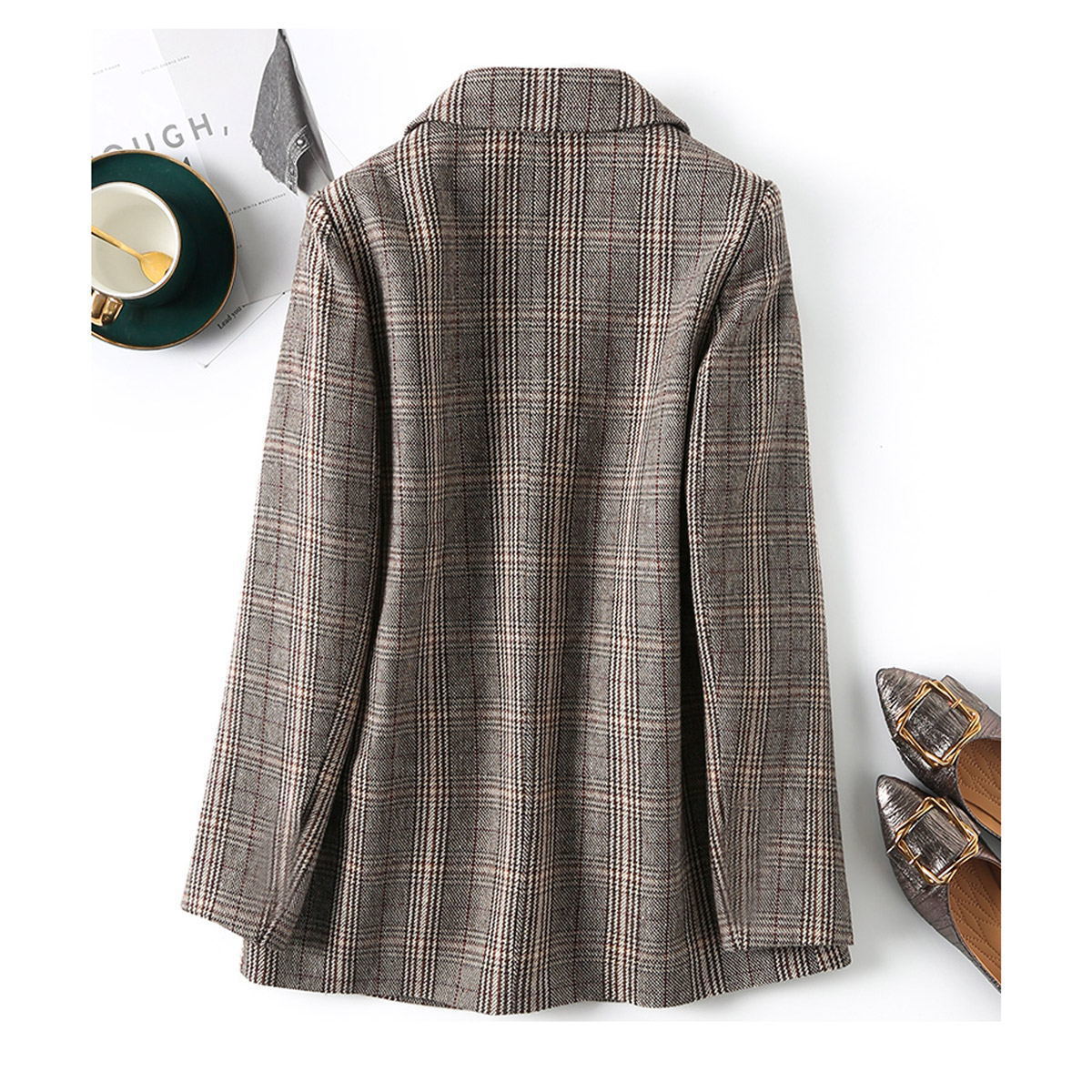 Dottie Walhurst | Brown Plaid Single-Button Blazer For Women
