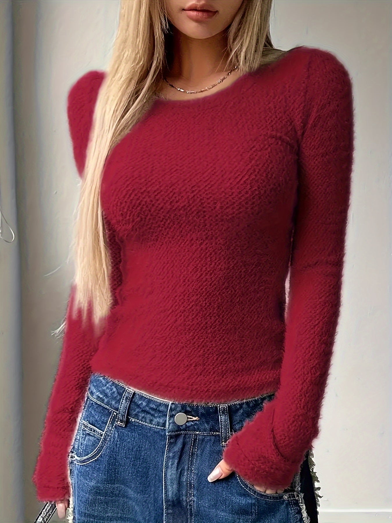 Camille Duvalier | Plush Knit Sweater With Round Neckline