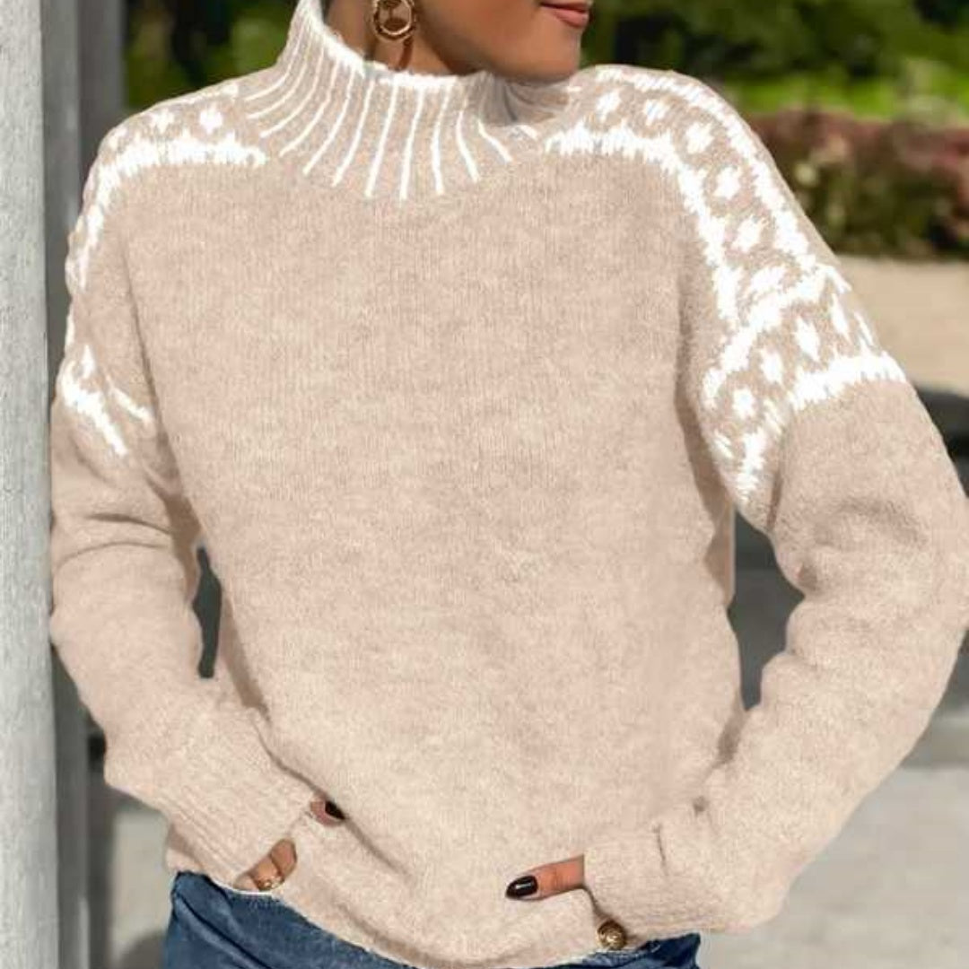 Adele Winters | Turtleneck Contrast Knit Sweater For Women