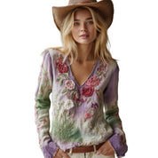 Rosalie Fontanel | Floral Print V-Neck Blouse For Women